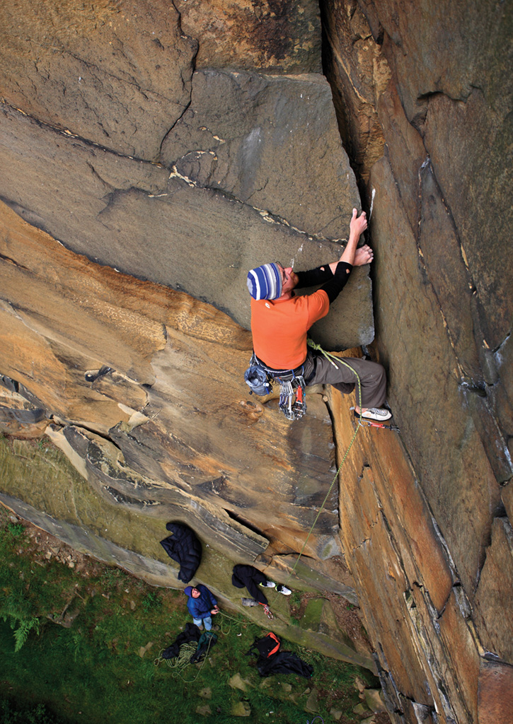 Neil McCallum cruising the final section of Bull's Crack (HVS 5a). Incredibly well-protected but no give-away at the grade. Photo: Mike Hutton