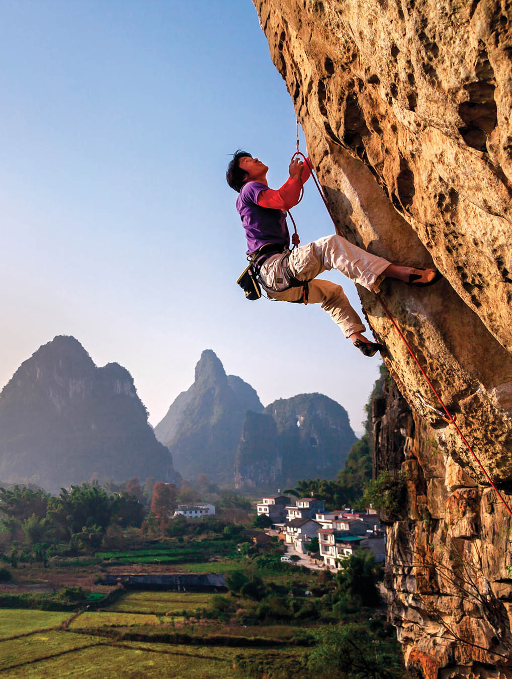 Da Wei on the hard classic Nine Deep One Shallow (F8b) at Banyan Tree. Photo: Dave Kazlikowsky