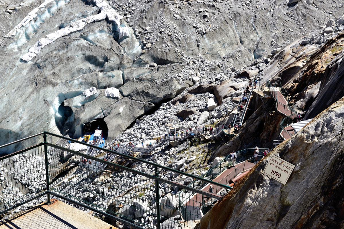 The glacial loss on the Mer de Glace is self-evident in these photographs which were taken in 2012. Photo: Keith Sharples