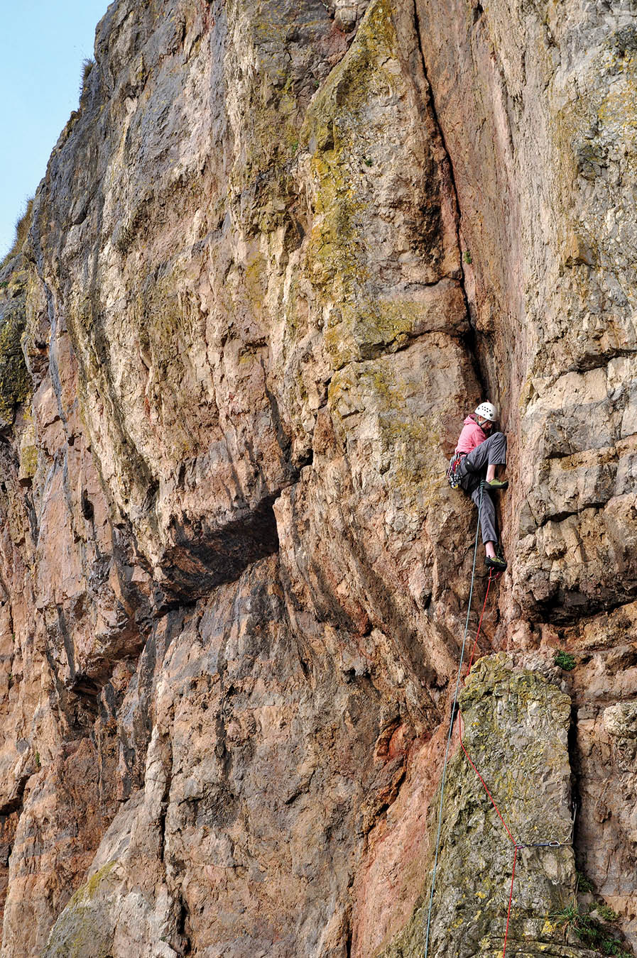 Jack Bradbrook on Pandora’s Box (VS 4c) – probably the most amenable of the Brean Beach trad routes. Photo: © Mark Davies
