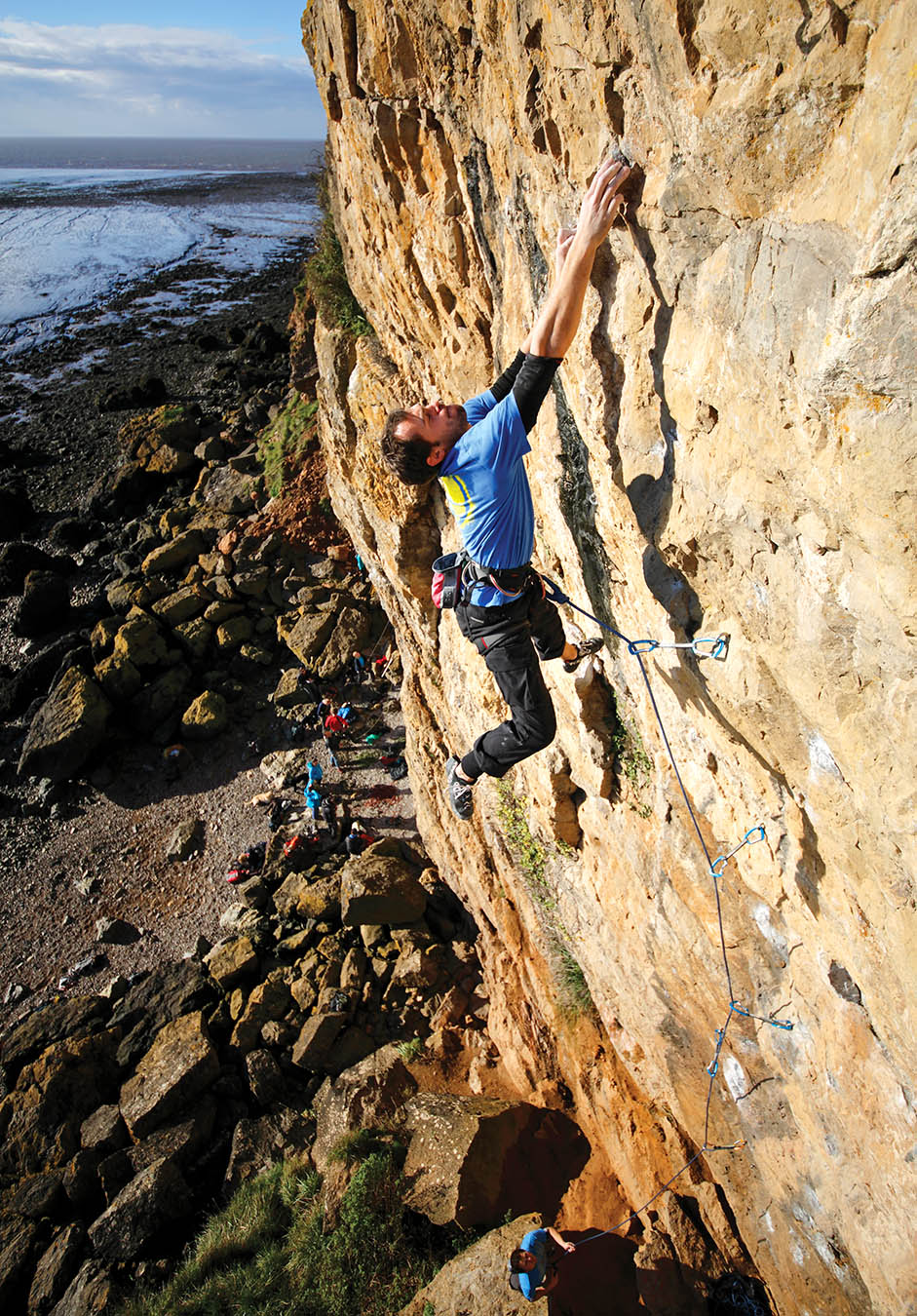 Matt Cox amongst the hard moves on Brean Topping (F8b). Photo: © David Simmonite