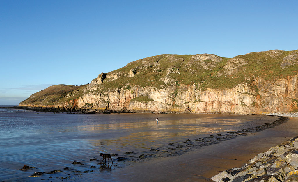 The main crags at Brean Down from the approach across the beach. Photo: © David Simmonite