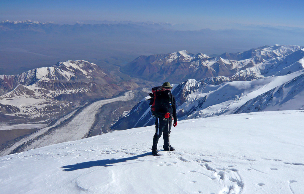 James very high on the mountain with base Camp a long way below. Photo: © Richard Haszko