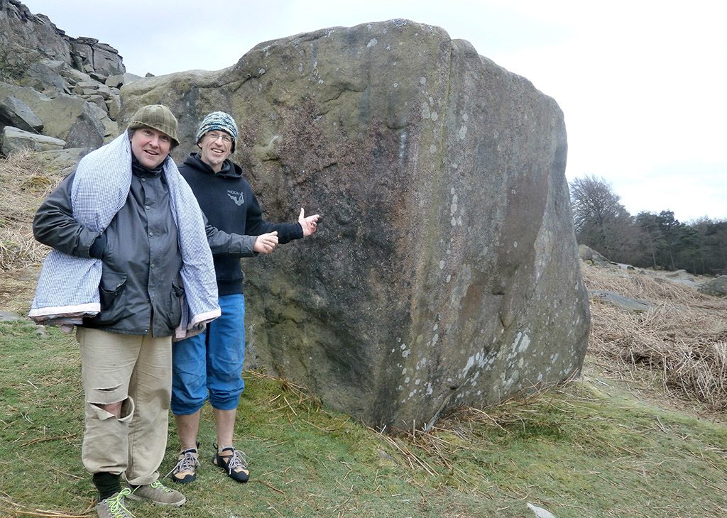 Johnny Dawes with Mark Cobb after climbing this arête at Stanage Plantation. Photo: © Mark Cobb
